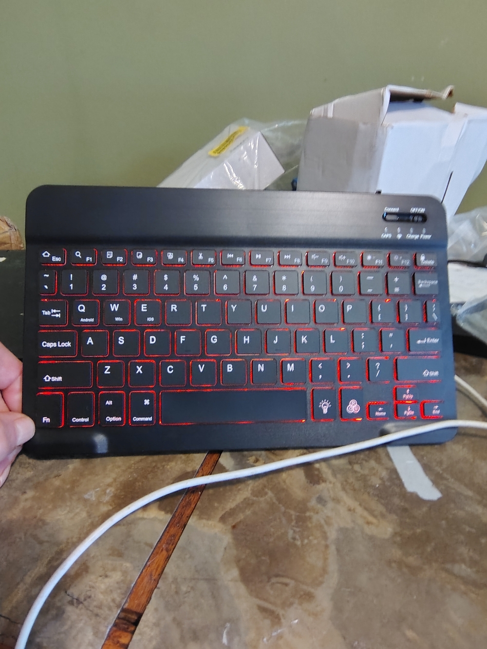 Universal Black Bluetooth Tablet Keyboard Case with Red Backlit Keys